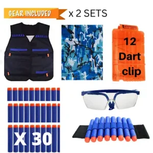 Wishery Tactical Vest Party Kit for Kids – Nerf-Compatible Tactical Vests, Face Masks, Ammo Wristbands, Refill Darts & Safety Glasses – Battle Party Favors. Ages 5+